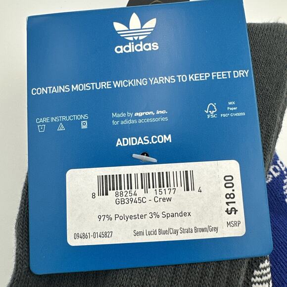 Adidas Crew Socks 3 Pair Pack Size Large Fits Shoe Size Womens 10-13 Mens 8-12 - Picture 5 of 6